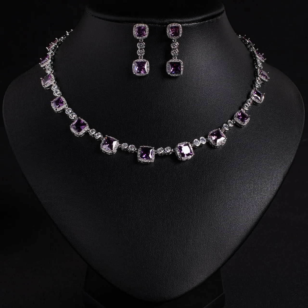 HIBRIDE New 2 Piece Luxury Small Square Exquisite Hundred Women Zirconia Jewellery Set Party Festival Summer Dating Prom S-650