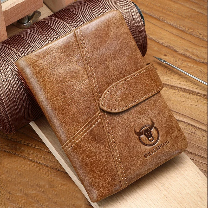 Genuine Leather Wallet For Men Vintage Snap Tri-fold Cash Clip RFID Blocking Large Capacity Card Coin Multifunction Wallets