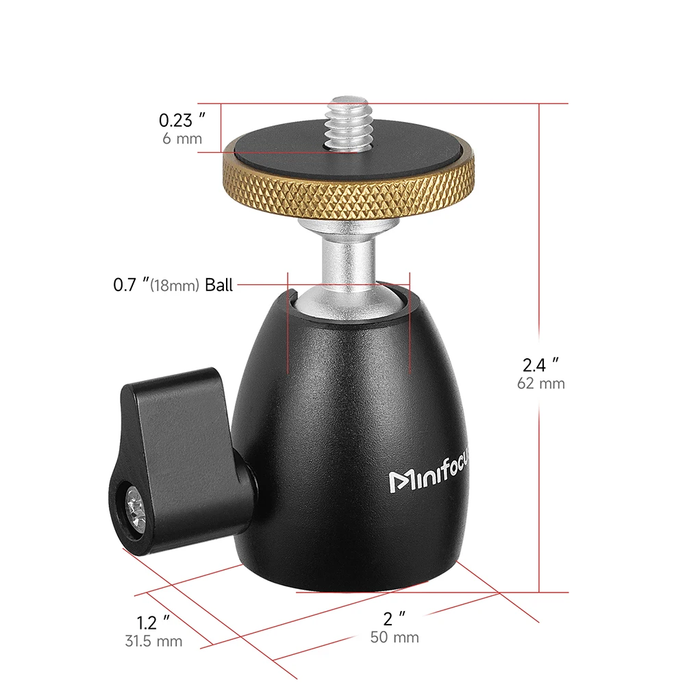 Minifocus Mini trépied rotule avec vis 1/4 pouces pivotant à 360 degrés en alliage d'aluminium photographie rotule trépied pour appareil photo reflex numérique