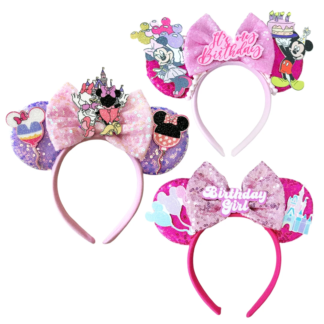 

Новейшая повязка на голову с ушками Минни, фестиваль для девочек на день рождения, вечеринка, бант с блестками, повязка для волос для детей и взрослых, аксессуары для волос для женщин и девочек, подарок