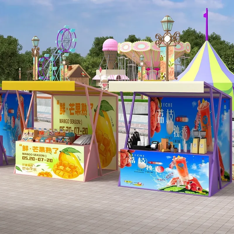 For Outdoor Food Street Snack Stall Large Interactive Display Stand Movable Market Booth Scenic Spot Vendor Kiosk
