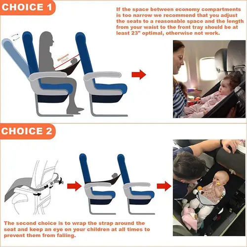 Imagen 2 del producto Cama de avión de viaje para pedales de bebé, extensor de asiento de avión para niños con bolsillo lateral, reposapiés portátil, hamaca, cuna para dormir en coche