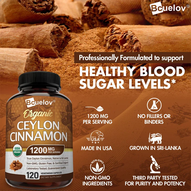 Natural Ceylon Cinnamon Capsules Nutritional Supplement - Joints, Bones, Anti-Inflammatory Support, Antioxidants