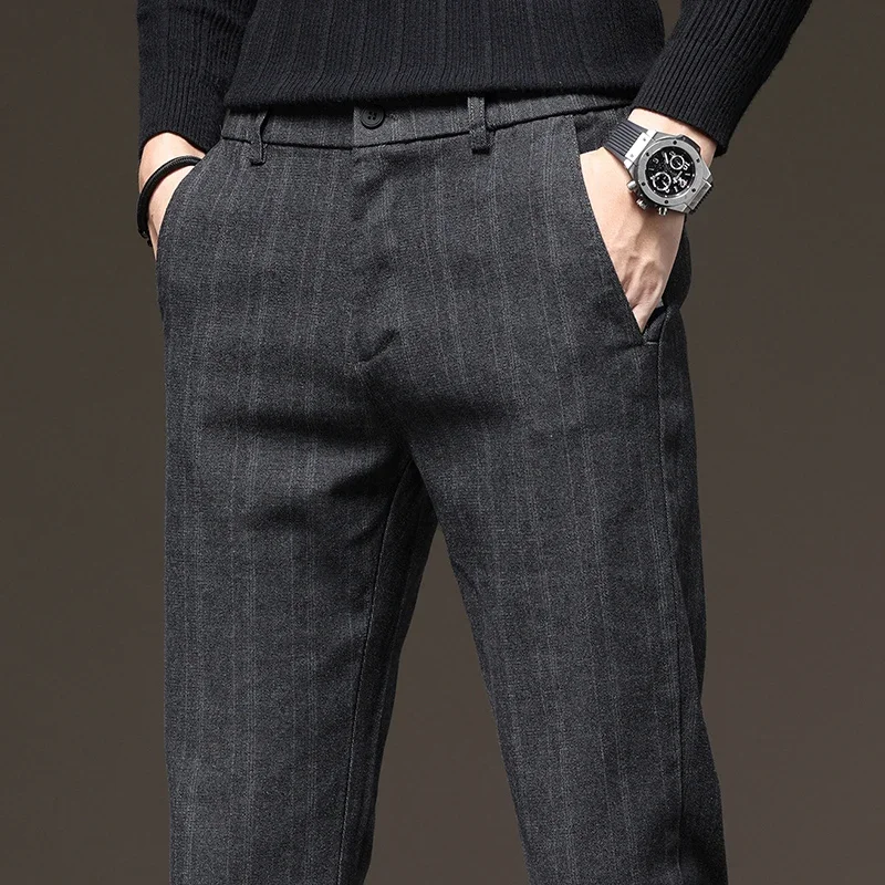 2025 ربيع الخريف جديد سراويل تقليدية رجال الأعمال موضة سليم تمتد أسود رمادي ماركة الملابس نحى بنطلون الذكور 28-38 #3