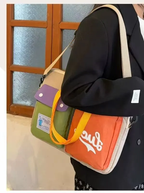 Borse a tracolla portatili per pendolarismo portatile a doppio uso da donna di grande capacità con tracolla a blocchi di colore giapponese da 16 pollici