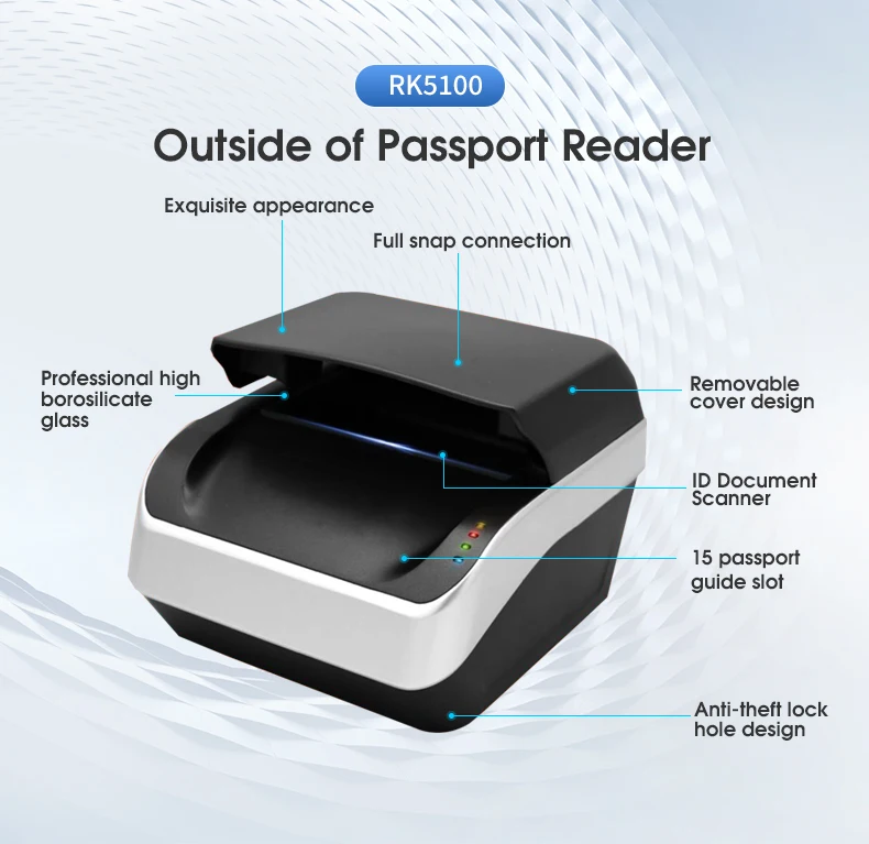 RK5100 USB Interface Document Scanner Supports Multiple Systems OCR MRZ Full Page Passport Reader 3-Year Warranty