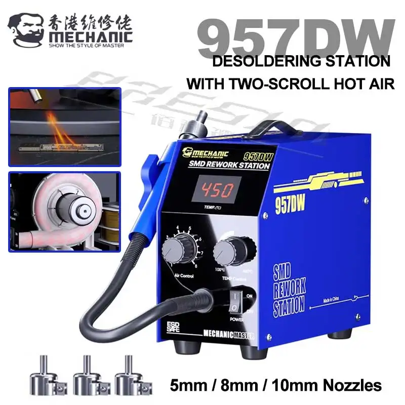 MECHANIC 957DW Dual Eddy Current Hot Air Rework Station With Two-scroll Hot Air Rework Station For Mobile Phone PCB Rework Tool