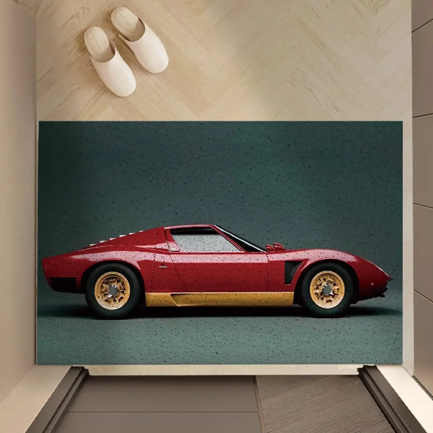 Cool Sports Car Print PVC Wire Loop Coil Door Mat Non-Slip Dust Removal Easy Clean Entryway Rug Racing Style Decor Mat