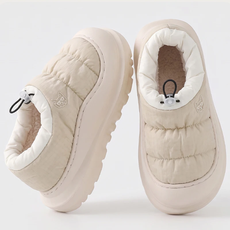 Winterliche, wasserdichte Plattform-Baumwollschuhe für Damen, rutschfeste Outdoor-Schuhe mit Absatz, warme Plüsch-Hausschuhe, runde Zehen, dicke Sohle, Schneestiefel. – Detail 3