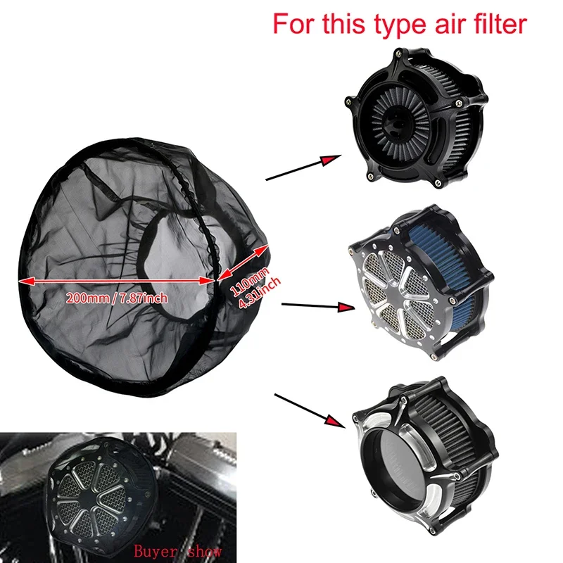 

1Pc Motorcycle Air Filter Cleaner Rain Sock Rain Cover Black Waterproof For Harley Air Cleaner Kits Mesh Cover Protective Filter