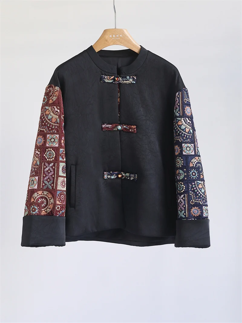 

Женская зимняя теплая куртка-топ F5586 из ацетатного хлопка с вышивкой, свободного кроя, с воротником-стойкой, в китайском стиле