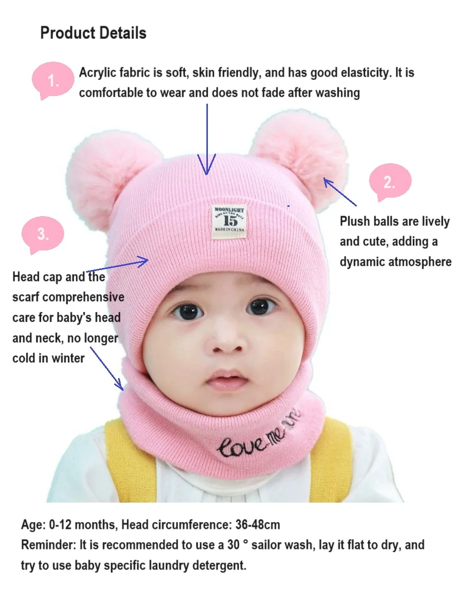 0-12 months baby knitted hat scarf for autumn and winter warmth