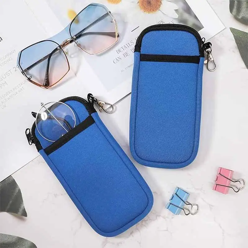Draagbare Rits Zachte Brillenkoker Met Karabijnhaak Zonnebrildoos Sleutel Munt Opbergtas Mobiele Telefoonzakje