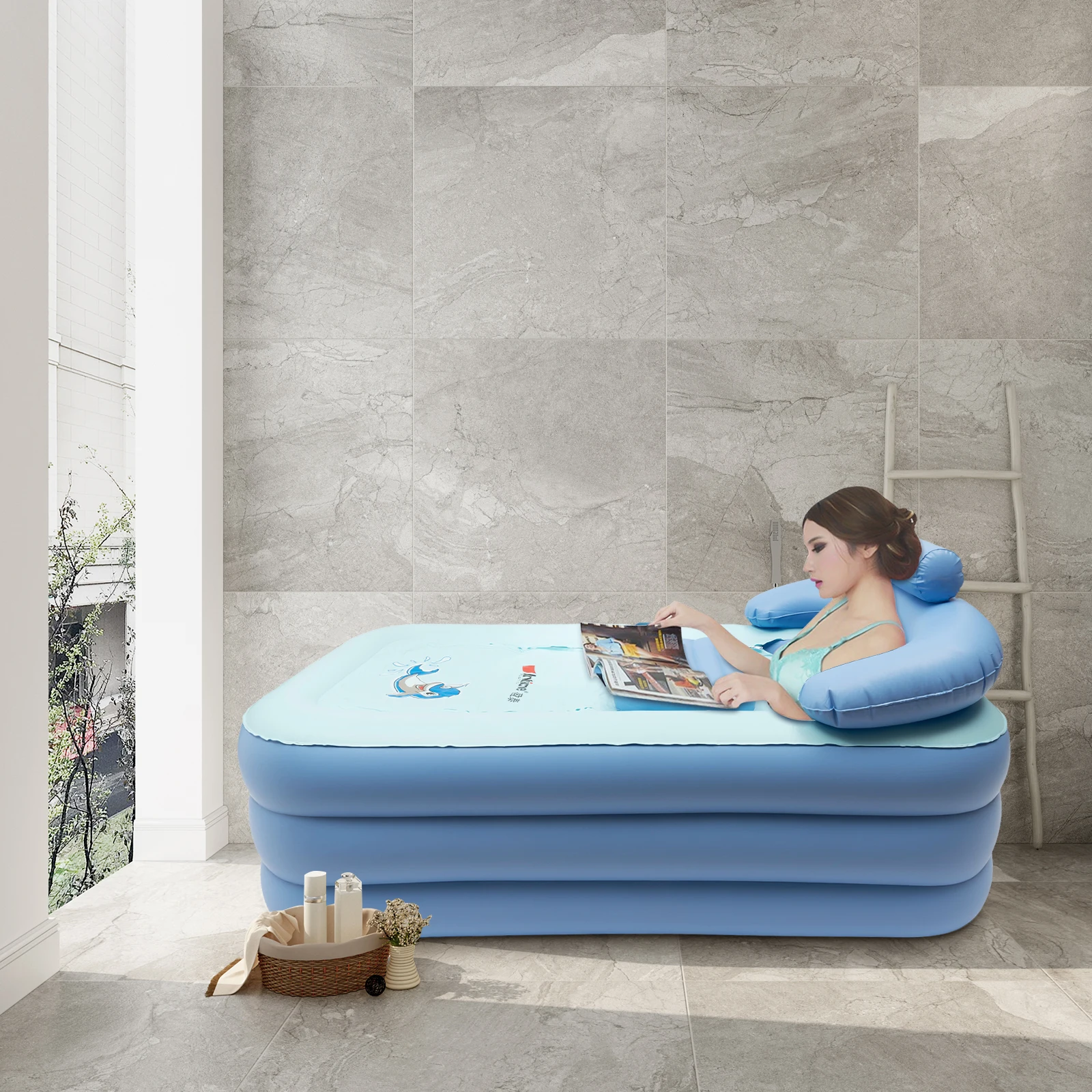 Foldable Inflatable BathTub Blue Bath Tub suitable for Adults Below 5.57 feet 187 pounds