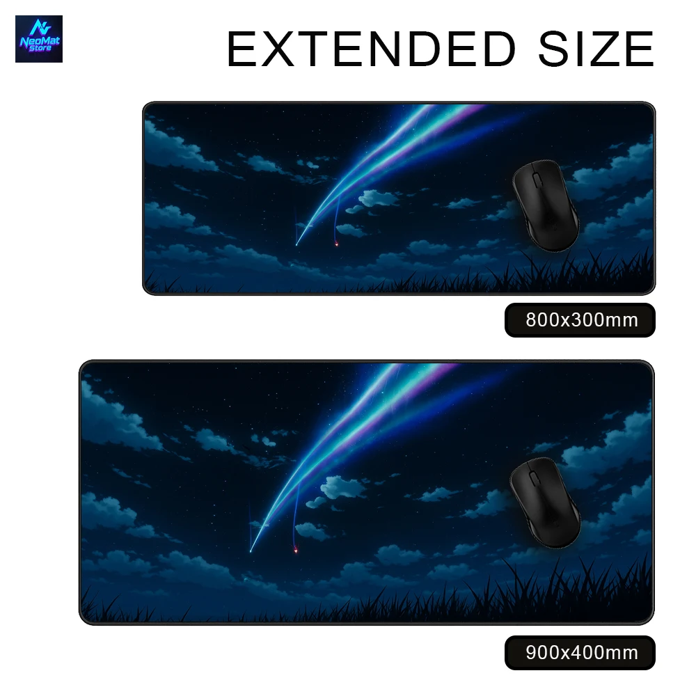 Aurora Office Table Mat  Shooting Star Desk Decorations Carpets Black Mouse Pad 1200mm Anime Mousepads Rubber Mats 1000x500mm