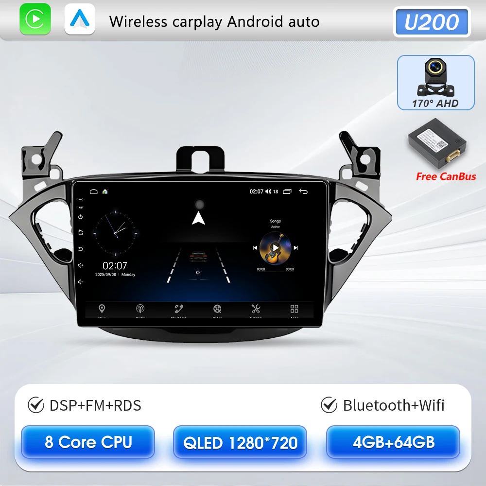 Carplay 2 Din Android 16 autoradio audio multimedia voor Opel Corsa E 2014 2015 - 2019 GPS navigatie autostereo monitor BT WIFI