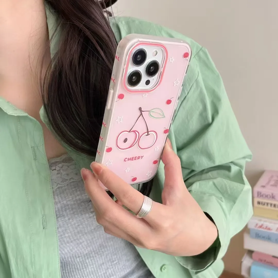 

Jelly side apple cherry pear cute fruit apple phone case Japanese and Korean ins style for iPhone 16, Apple 14/13, compatible wi
