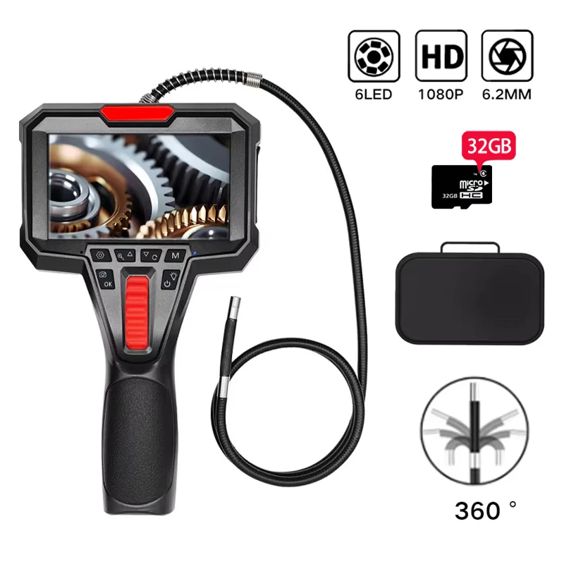 

6.2MM Two-Way 360° Rotation Articulation Borescope 1080P HD Endoscope Camera with 4.3INCH LCD Monitor For Car Engine Repair 32GB