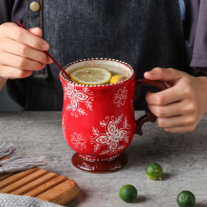 

Christmas Mugs Hand-painted Japanese Ceramic Mug Coffee Cup Household Water Cup Children Couple Creative Juice Oatmeal Cup