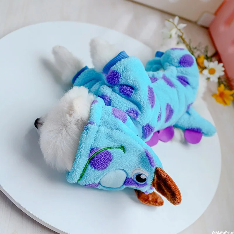 1PC pet clothing dog plush thick blue bubble dragon transformation suit four legged pants suitable for small amedium-sized dogs