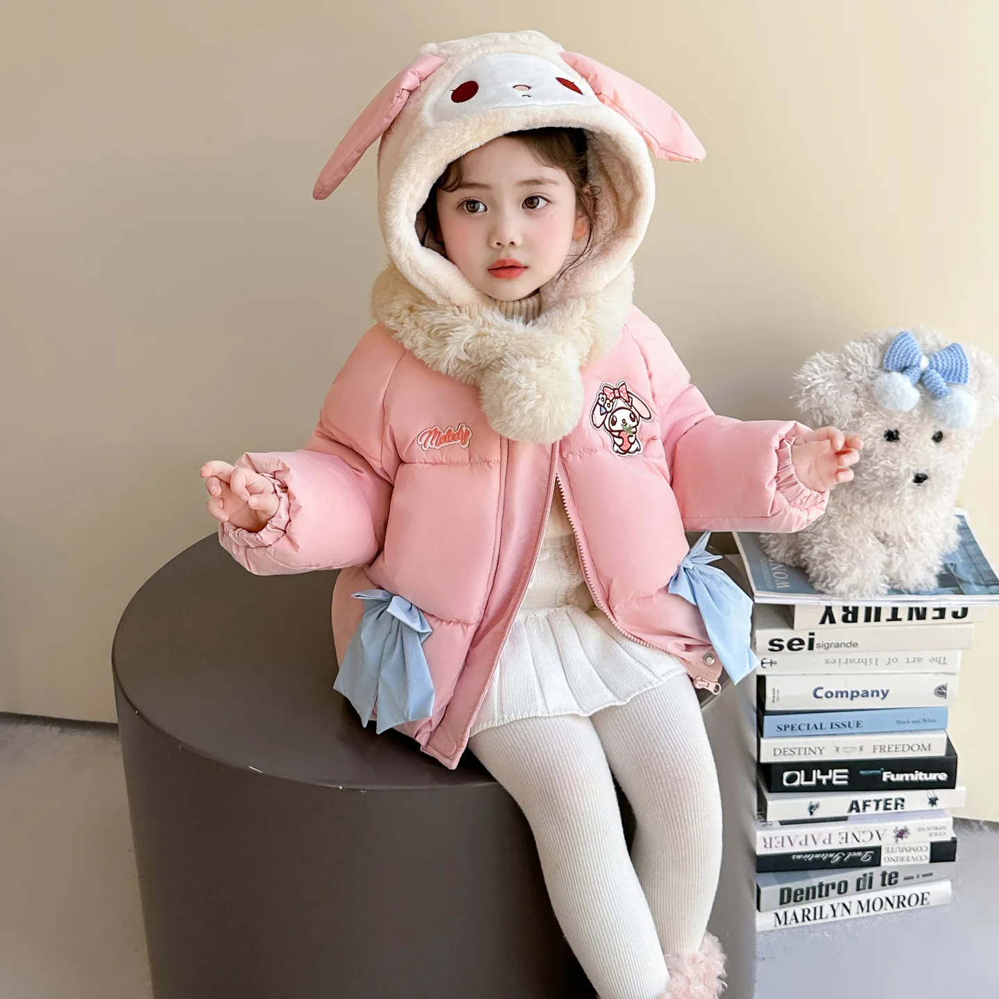 

Anime My Melody Girls' Winter Cartoon Cute Sweet Cotton Jacket Children's Kuromi Thick Winter Clothes with Velvet for Warmth