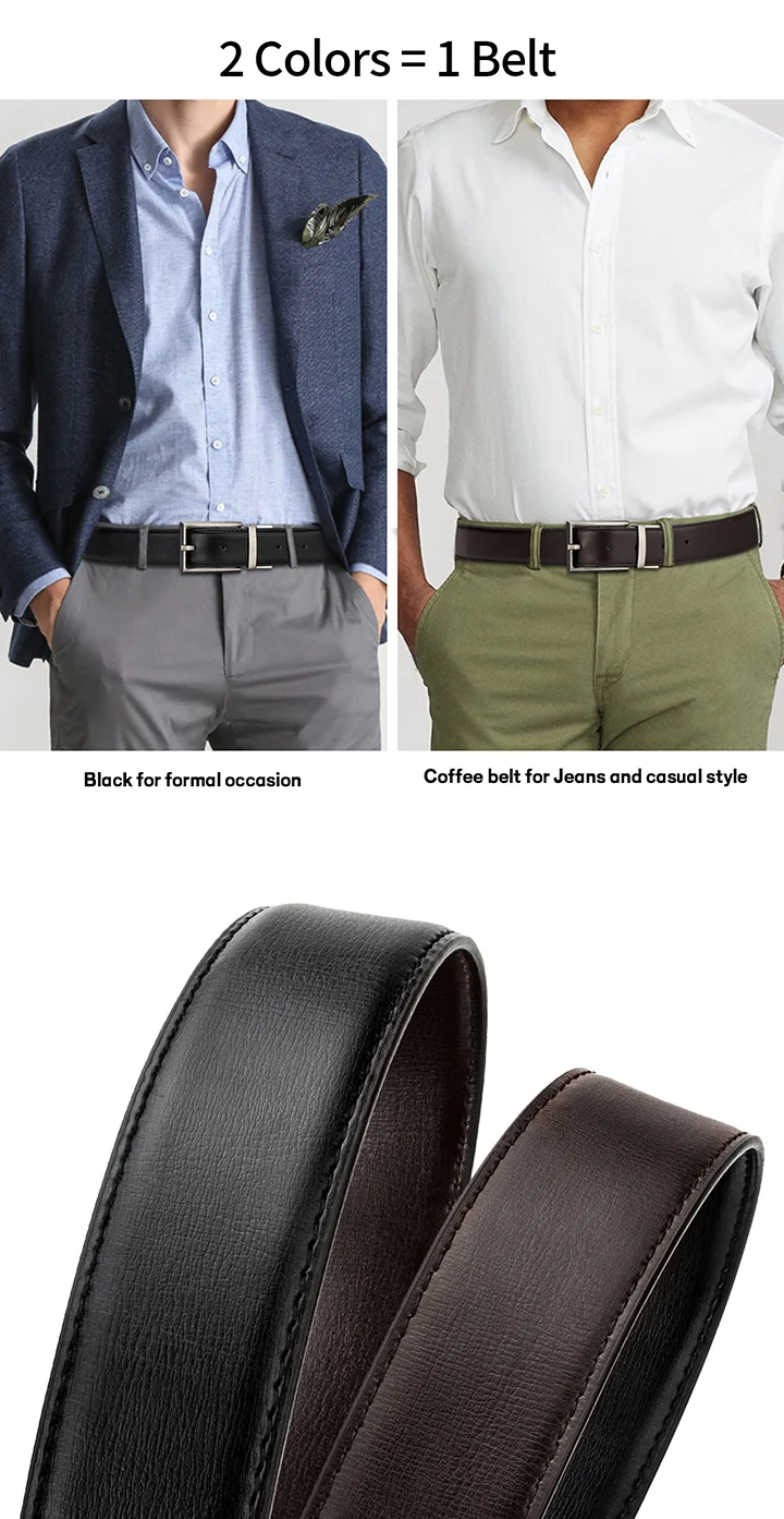Maikun Reversible Leather Belts for Men Brown Leather Belts For Trousers Boss Belts Men's Designer Waist Belt Coffee