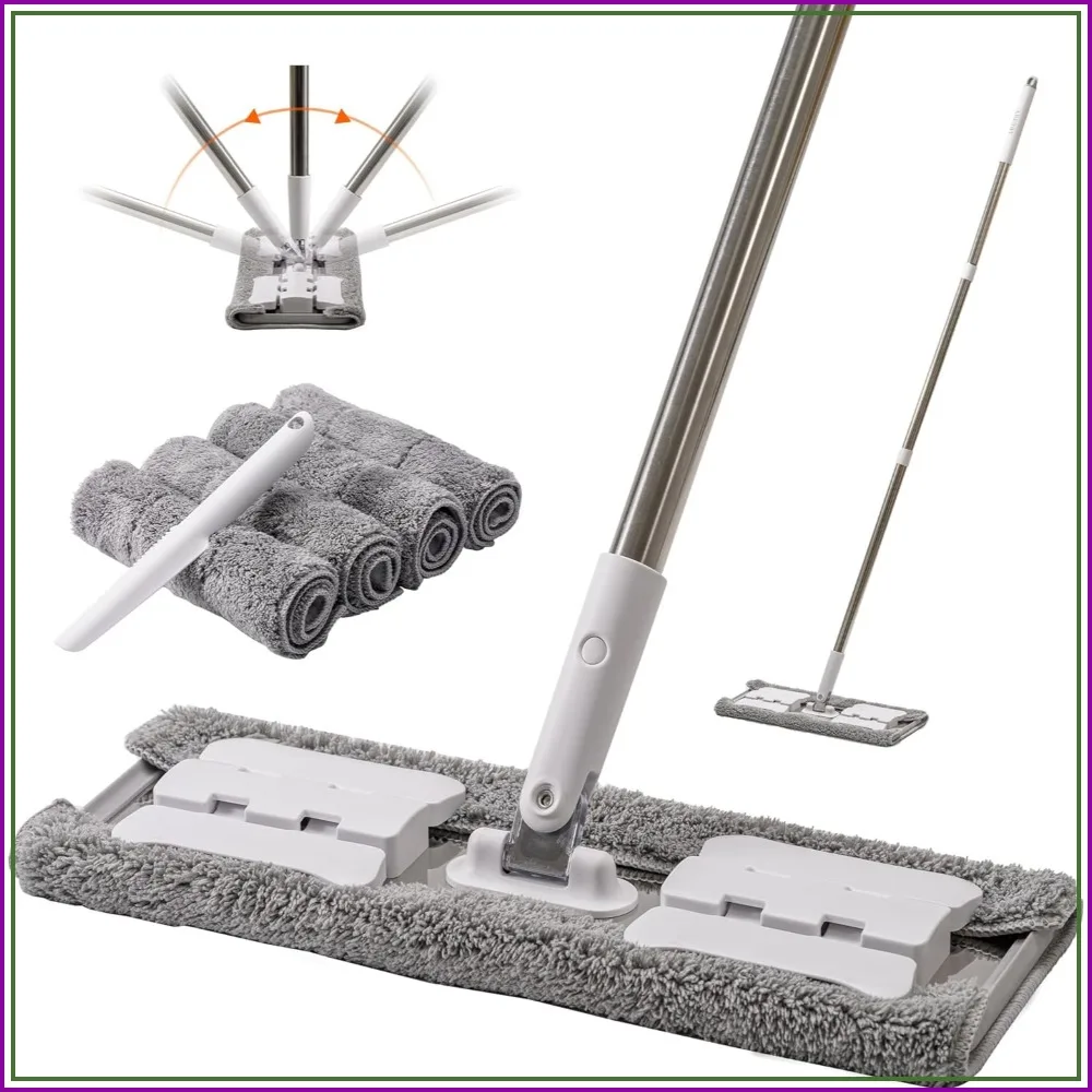 

Premium 360° Microfiber Wet Mop for Floor Cleaning, 4 Reusable Pads, Adjustable Height, Sturdy Steel, for Vinyl Tile Laminate Hardwood