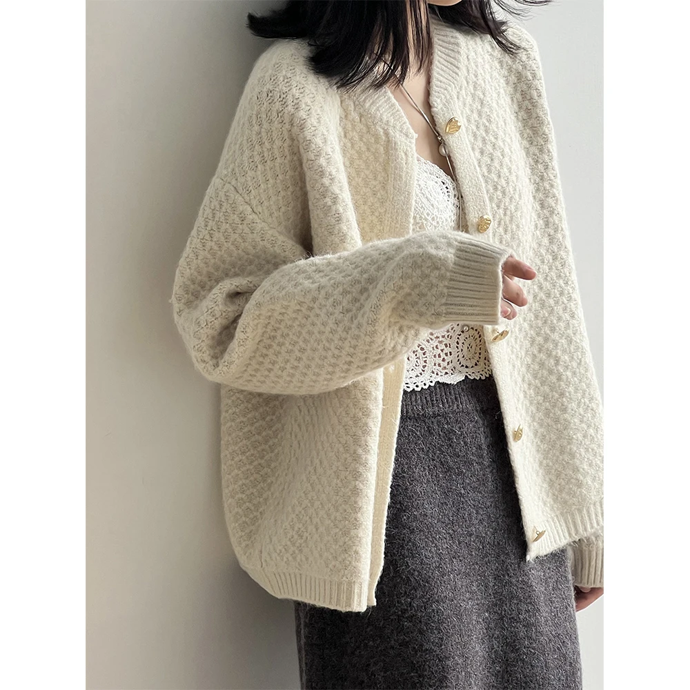 2024 Women Autumn O-Neck Cardigans Single Button Design Soft Cardigans Coat Knitted Yellow Sweater Women Cape Clothes Tops