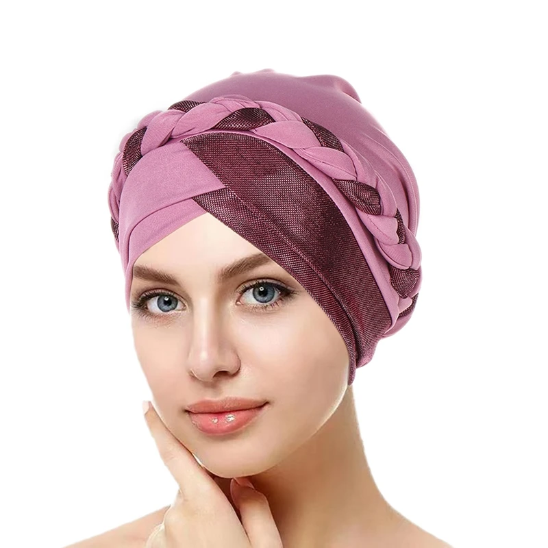 Muslim Turban Scarf for Women Islamic Inner Hijab Turban Cap Headwear Arab Crinkle Braided Wrap Head Scarf Hair Accessories