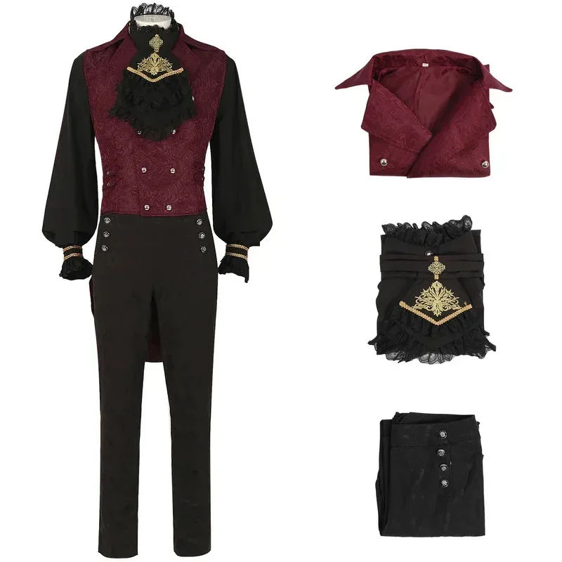 

Men's gothic costume set black medieval gentleman tailcoat black shirt steampunk Halloween vampire cosplay costume