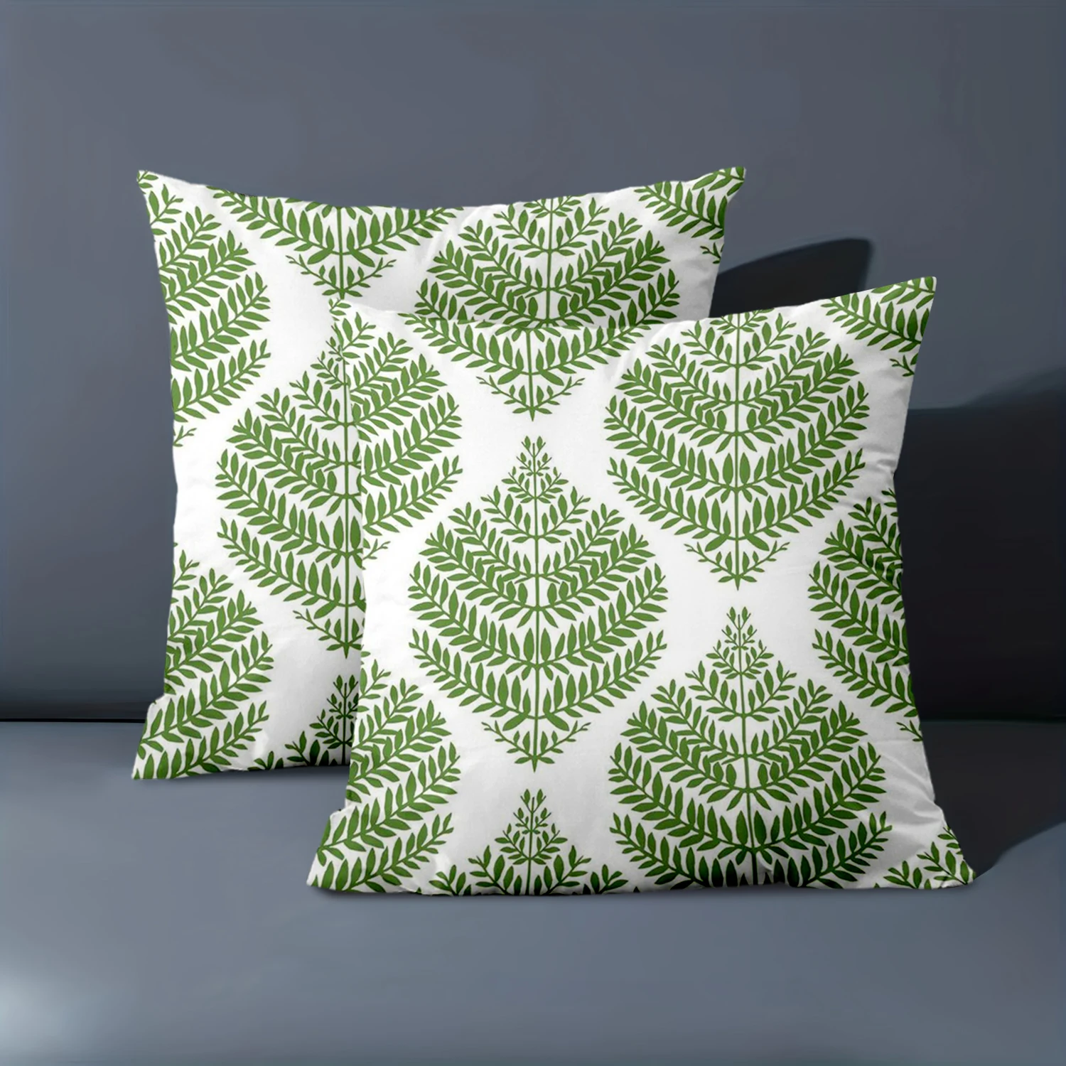 

1 Pieces -2D flat printing Green Leaf Pattern White Throw Pillows Polyester pillowcase sofa decorative cushion cover