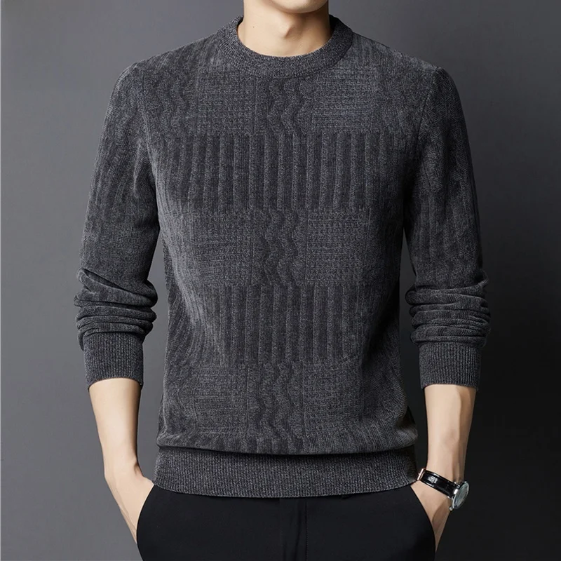 

Pierre Cardin Men's Knitted Camere Sweatirt round Ne Thiened Fce Winter Faion Casual Loose Fit Printed Turtlene