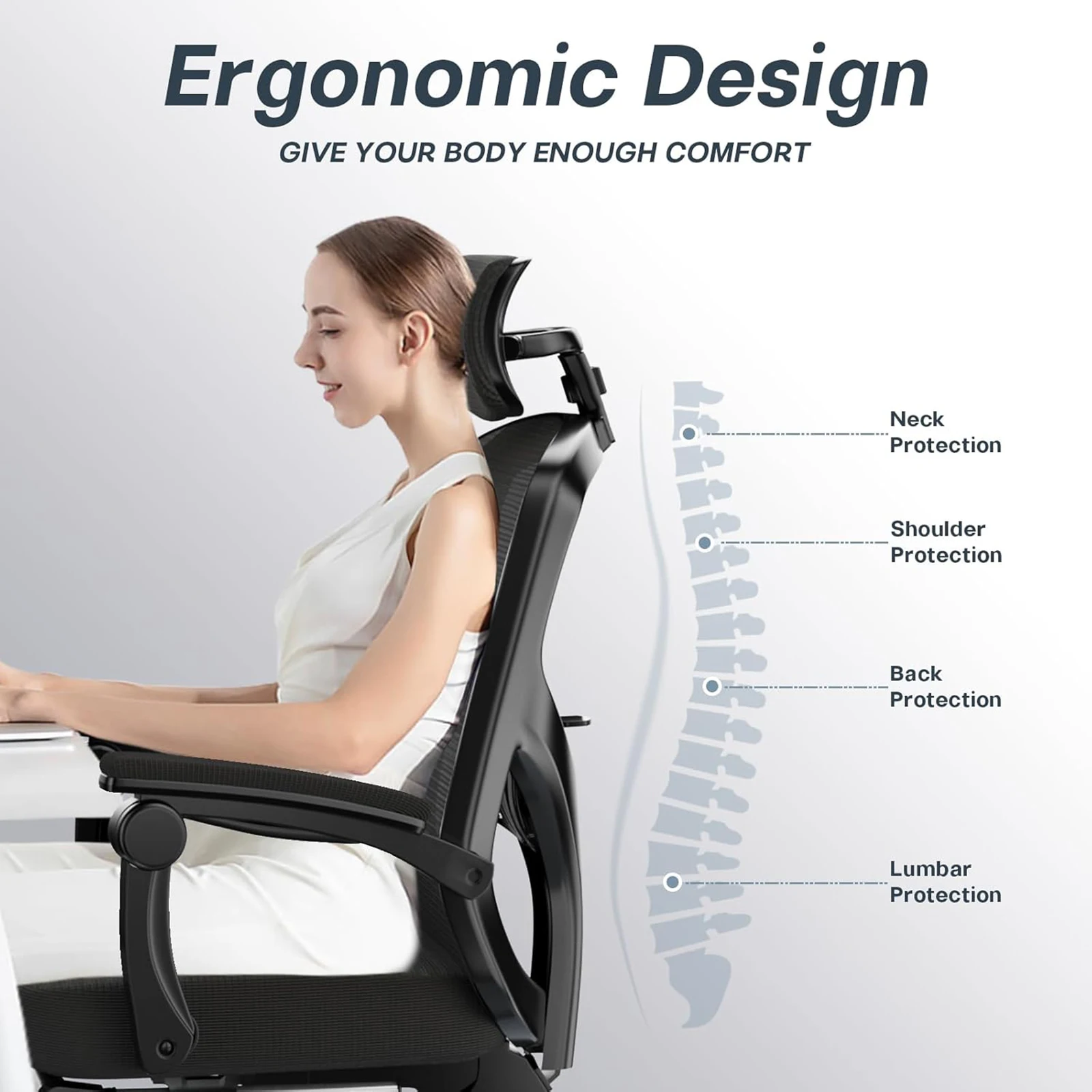 naspaluro Ergonomic Office Chair with Footrest, Desk Chair with Adjustable Headrest Lumbar Support Recliner Chair Gaming Chair