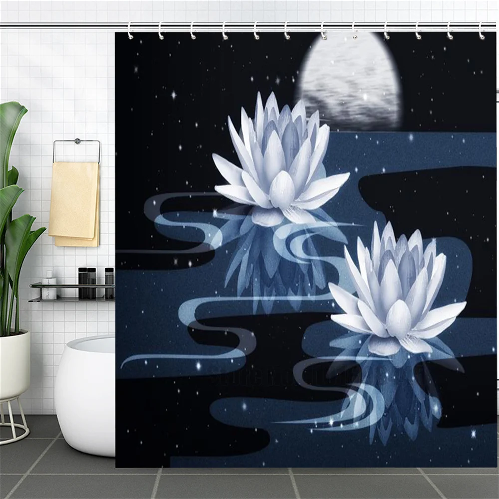 Zen Landscape Stone Bamboo Shower Curtain Waterproof Polyester Art Bathroom Curtain Flower Yoga Chinese Buddhist Shower Curtain