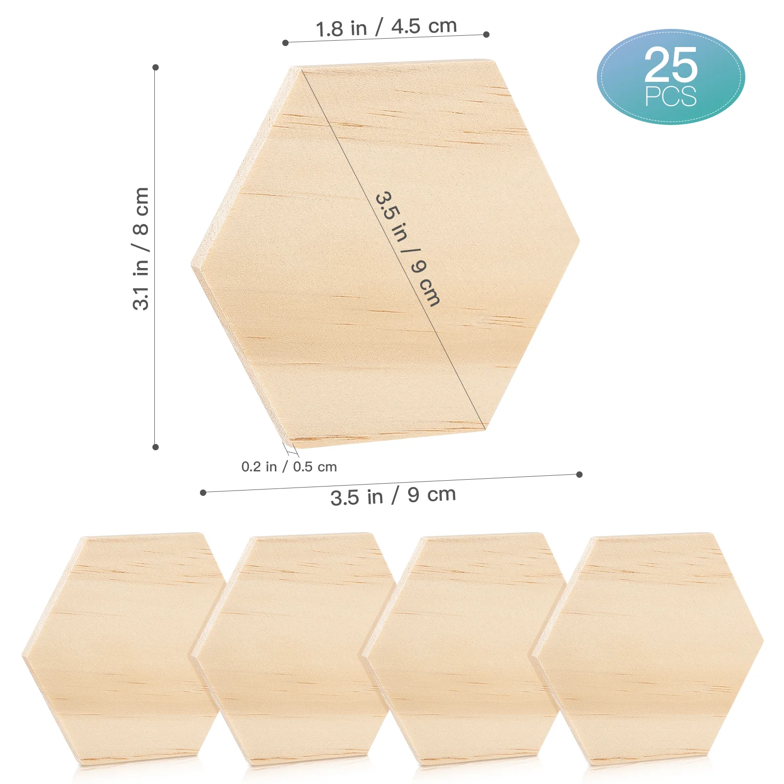 Healifty 25pcs 9CM Wooden Hexagon Cutouts Wood Slices Cutout Chips DIY Wood Craft Supplies for Embellishments Decoration