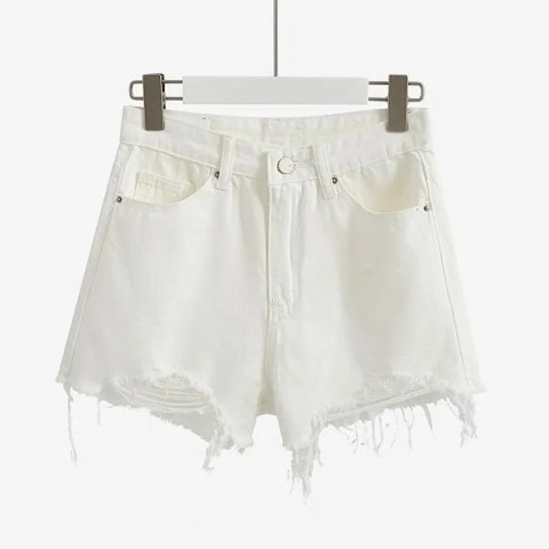 2025 New Vintage Streetwear Spring Summer Split Irregular Haired Wide Leg Shorts Versatile Casual High Waist Jeans Women's Wear