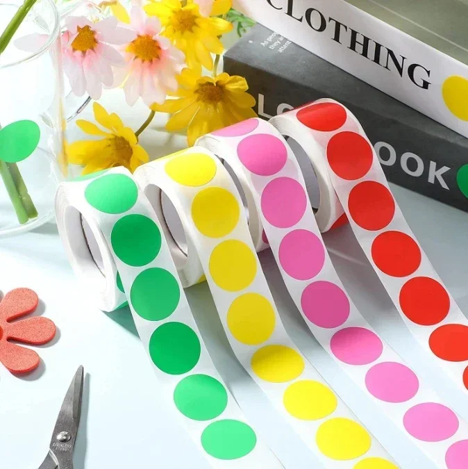 1000 PCS Color Dot Label Sticker  Classification Mark Coated Paper Sticker Rolls  Kawaii Stationery  Aesthetic