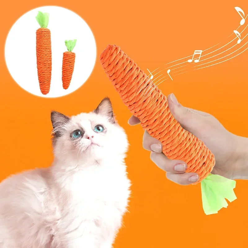 Carrot Pet Cat Toy Paper Rope Chew Toys Bite Resistant Paper Rope Built-in Bell Small Animals Cute Pet Toys Wholesale