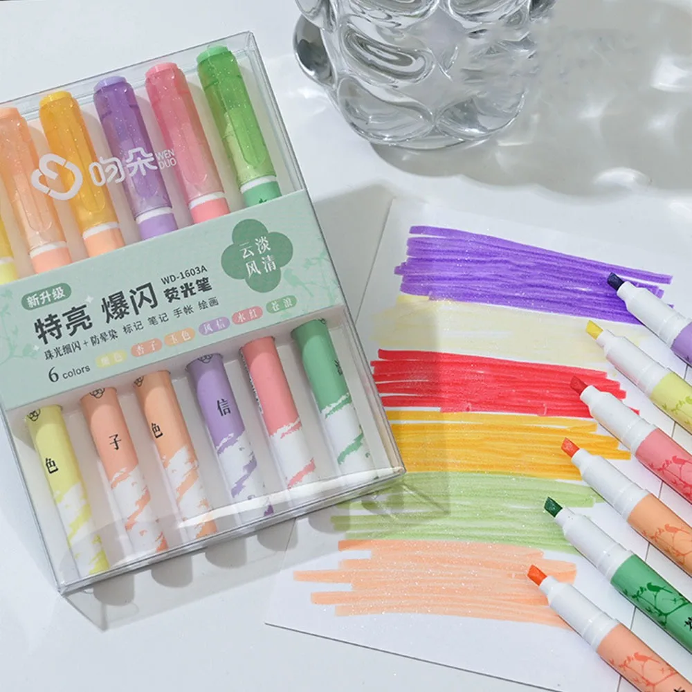 

6 шт./компл., милый блестящий хайлайтер, канцелярские принадлежности для граффити, флуоресцентная ручка, сделай сам, ключевые точки, маркер, ручка для школы, офиса
