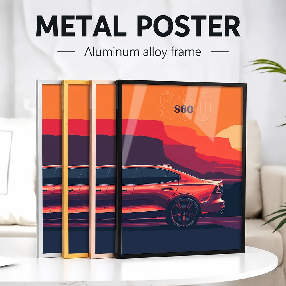 Sweden S60 Car Metal Poster With Aluminum Alloy Frame Customized Photo Retro Graphic Style Wall Art For Garage Racing Fan Gift
