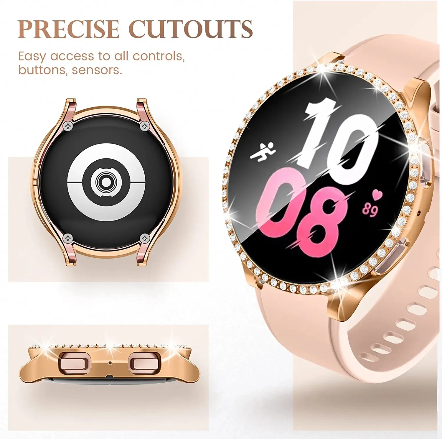 Funda de diamante + cristal para samsung Galaxy watch 5 4 44mm 40mm PC todo alrededor anticaída cubierta de parachoques + protector de pantalla Galaxy watch4 5