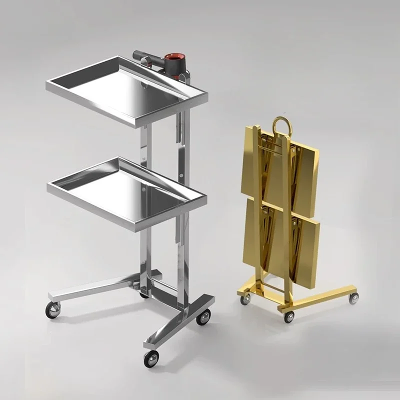 Stainless Steel Cosmetology Salon Trolley Hairdressing Small Cart Beauty Salon Fold Salon Trolley Special Carrito Furniture