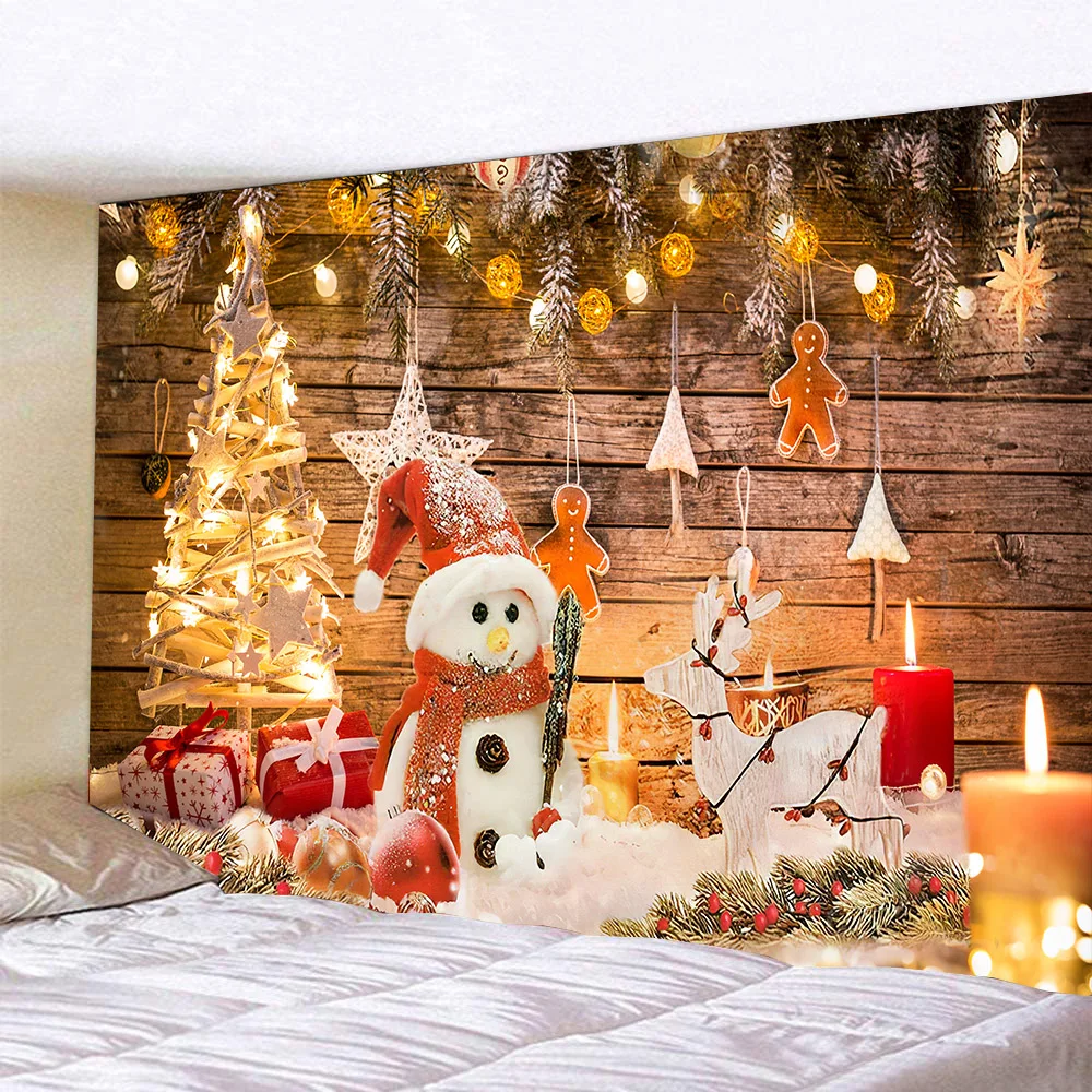 Christmas Tapestry Wall Hanging Santa Claus Christmas Snow Scene Window Tapestry Aesthetic Room Decor Home Holiday Decoration