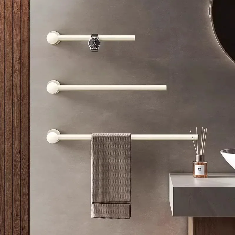 Space-Age Aluminum Minimalist Towel Rack, Gunmetal Gray Bath Towel Rack and Slipper Holder, Single-Rod Off-White Shelving Rod