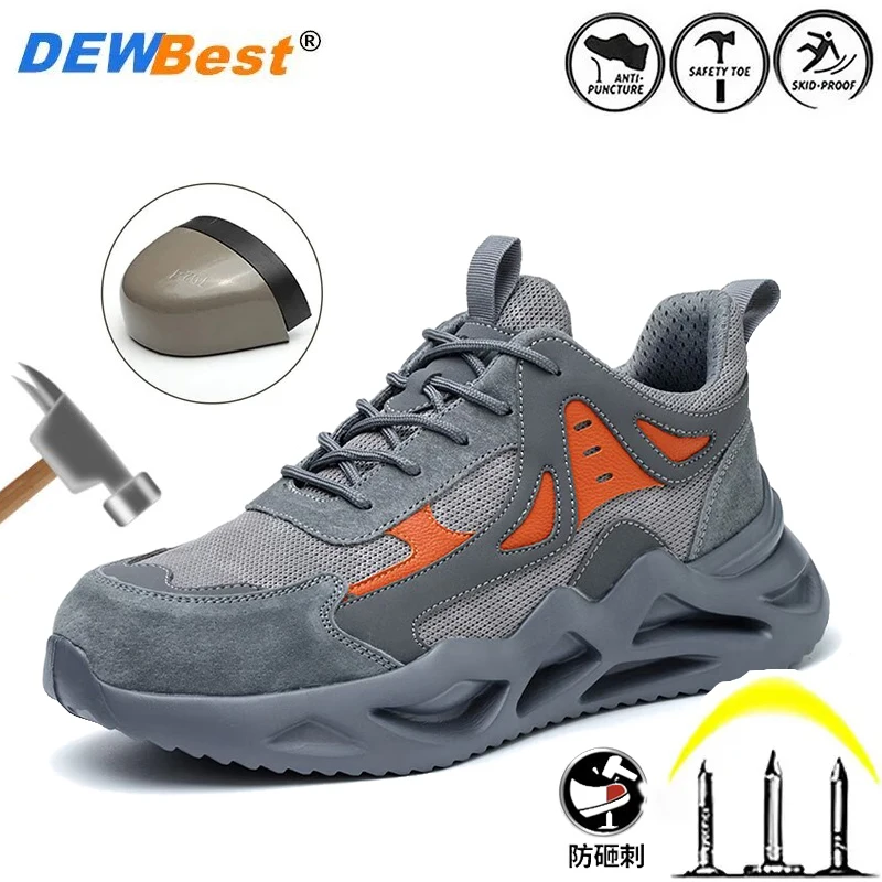 

Men's anti smashing and anti piercing steel toe lightweight soft sole breathable and odor proof construction site work shoes