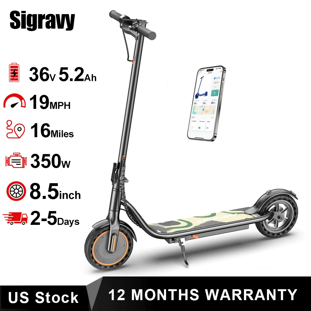 Sigravy Electric Scooter for Kids,Teens,Teenager, Students, Foldable Commuter E Scooter for Teens, 350W Motor, 19 MPH, Up to 26 Miles Range, 8.5" Solid Tires, Cruise Control, 19MPH Max Speed, LED Display,APP Control