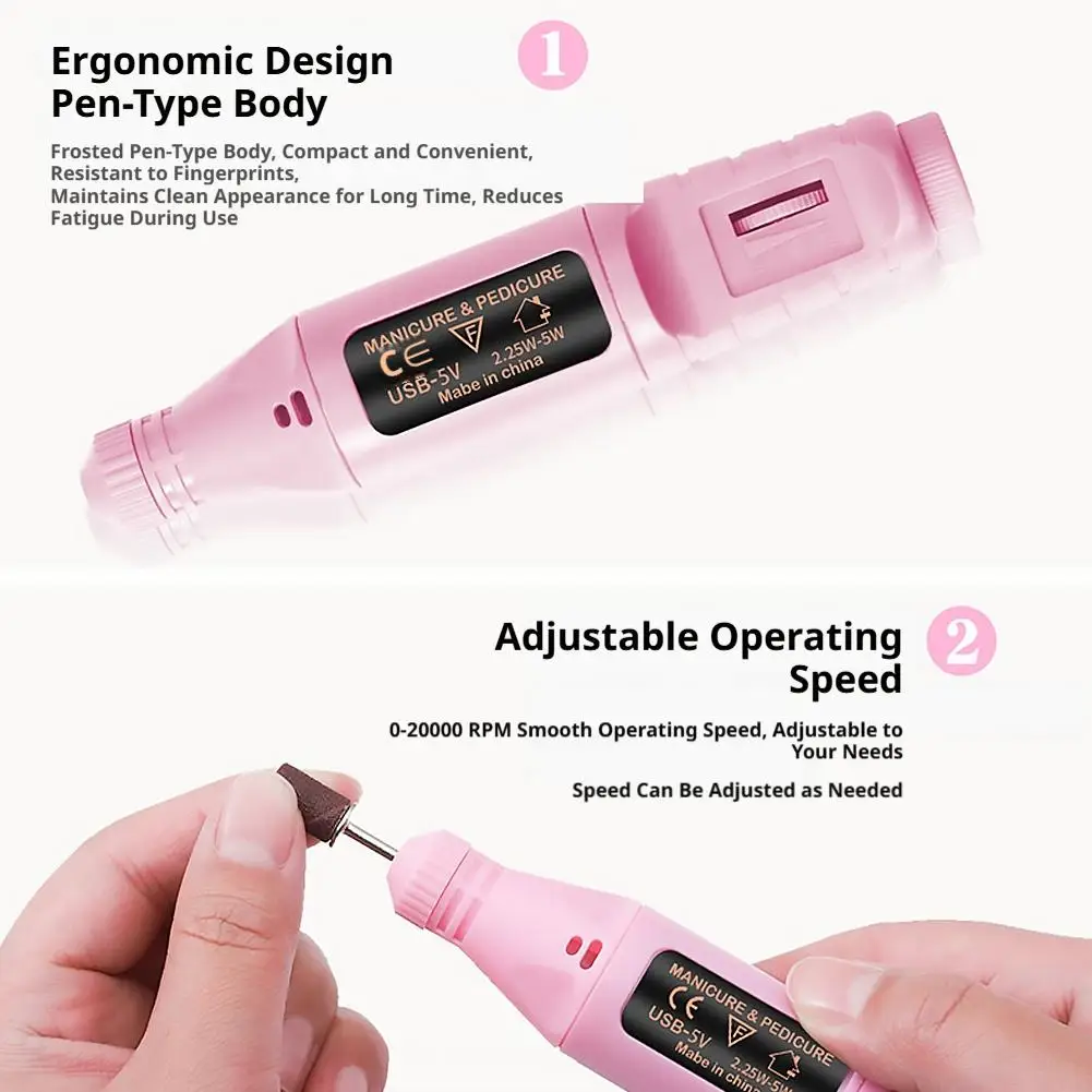 Portable Electric Nail Drill Pen USB Mini E-File Sander Gel Polish Remover Manicure Pedicure Machine Nail Art Care Tool Set view 5