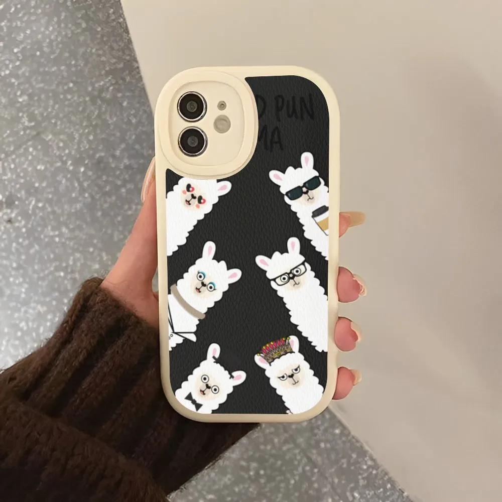 Kawaii Cute Llama Alpaca Animals  Phone Case Hard Leather For iPhone 14 13 12 Mini 11 14 Pro Max Xs X Xr 7 8 Plus Fundas