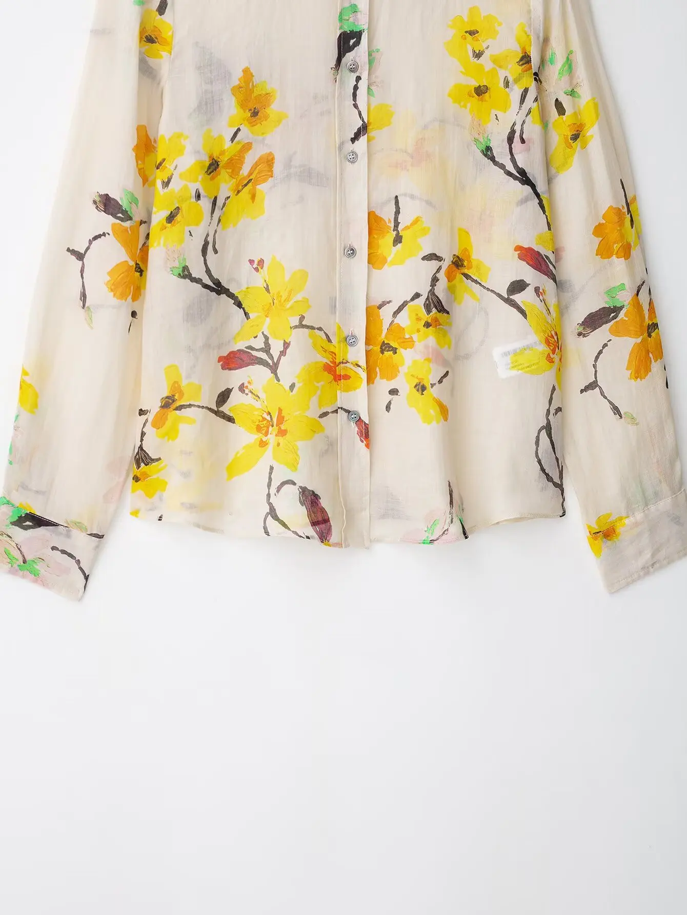 Camicetta trasparente con stampa floreale Camicia da donna a maniche lunghe monopetto con colletto bavero Camicette tutto-fiammifero di nuova moda casual autunnale