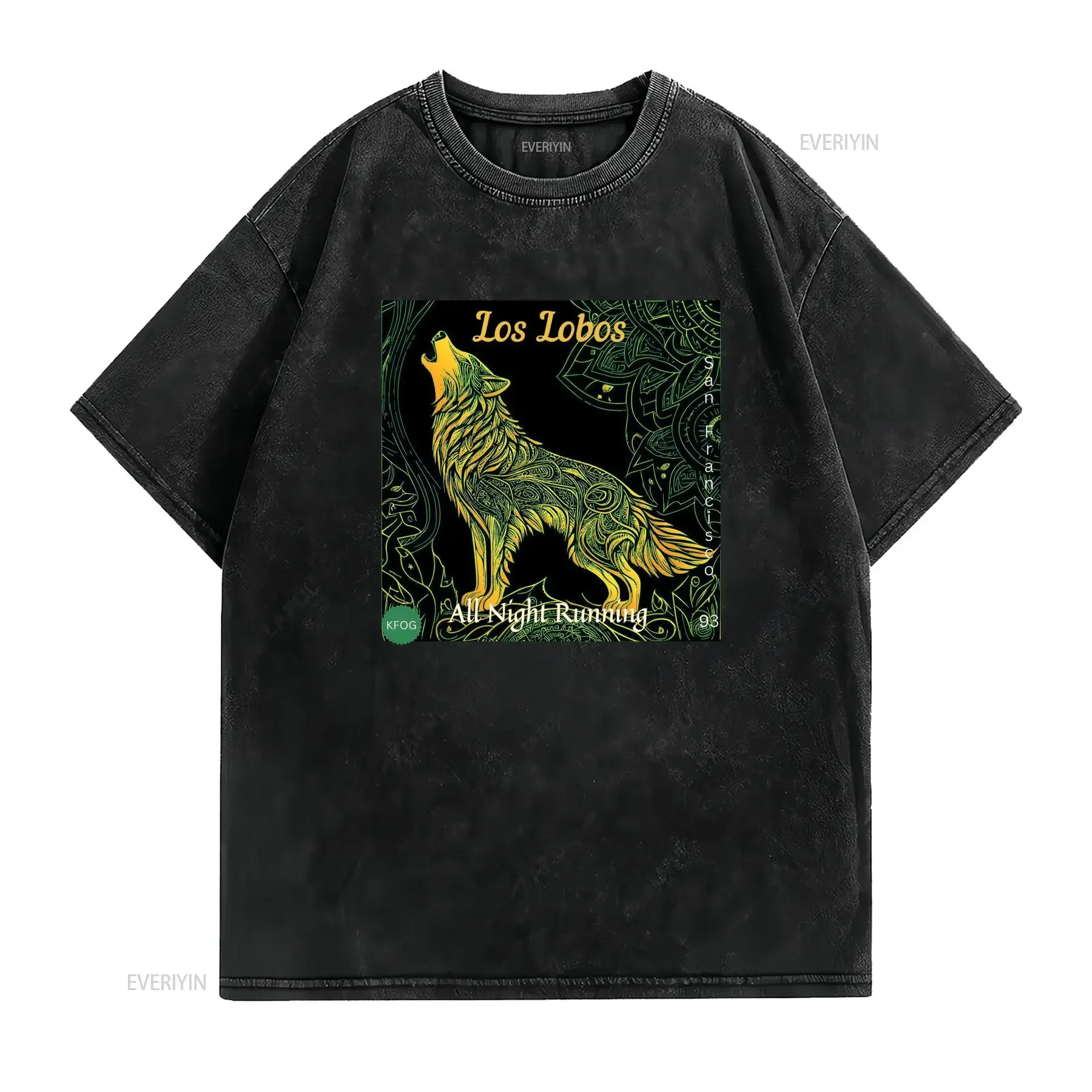 Streetwear Tribal Line Art Los Lobos Howling Wolf Print Cool Casual T Shirt vintage Washed Slightly Breathable graphic fashion